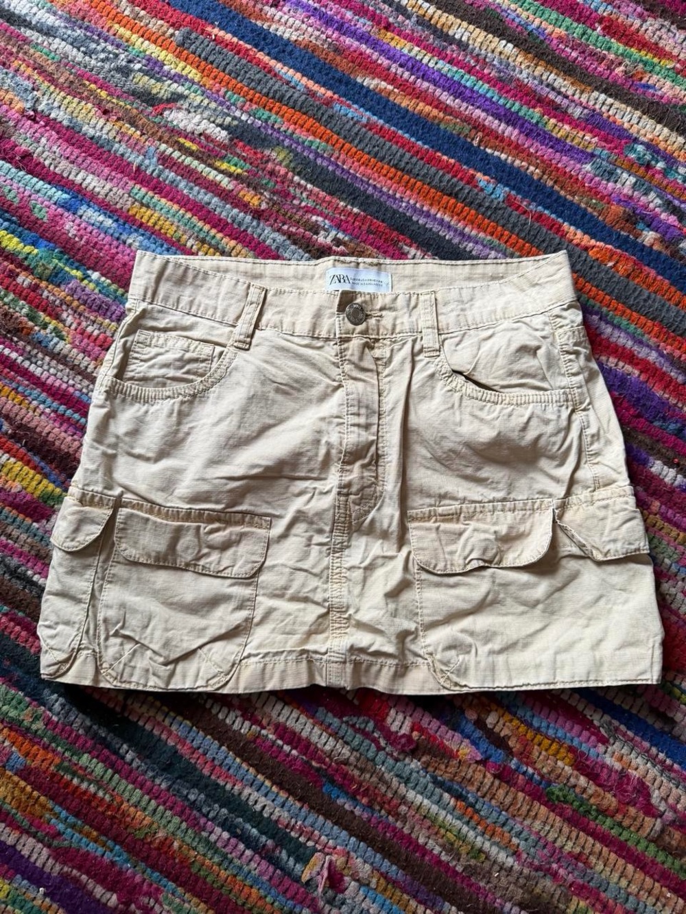 Zara Beige Cargo Mini Skirt xs fits medium